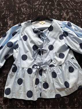 Light Blue Polka Dot Tie-Front Top
